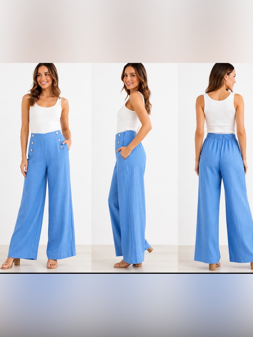 GLG Gloria Vanderbilt Blue Sailor Wide Leg Pants Women’s Medium Elastic Waist